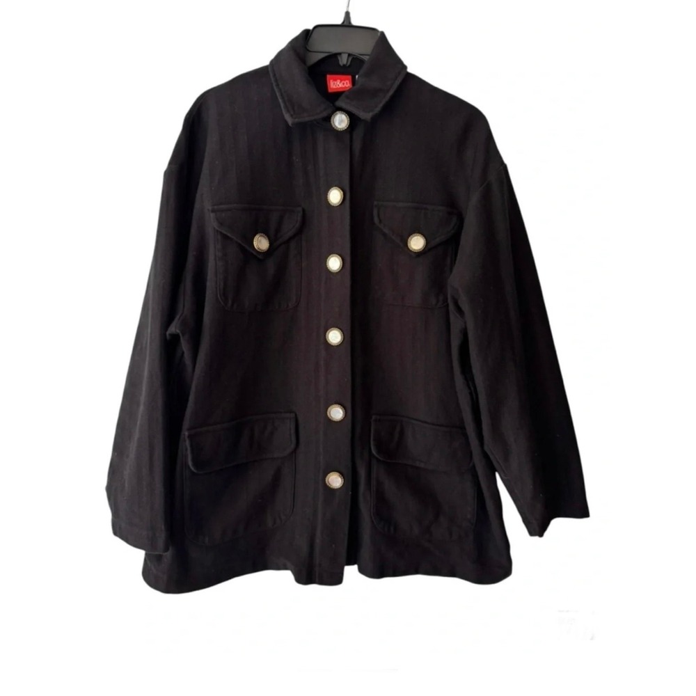 Liz & Co Black Cotton Chore Jacket Vintage USA Made Large